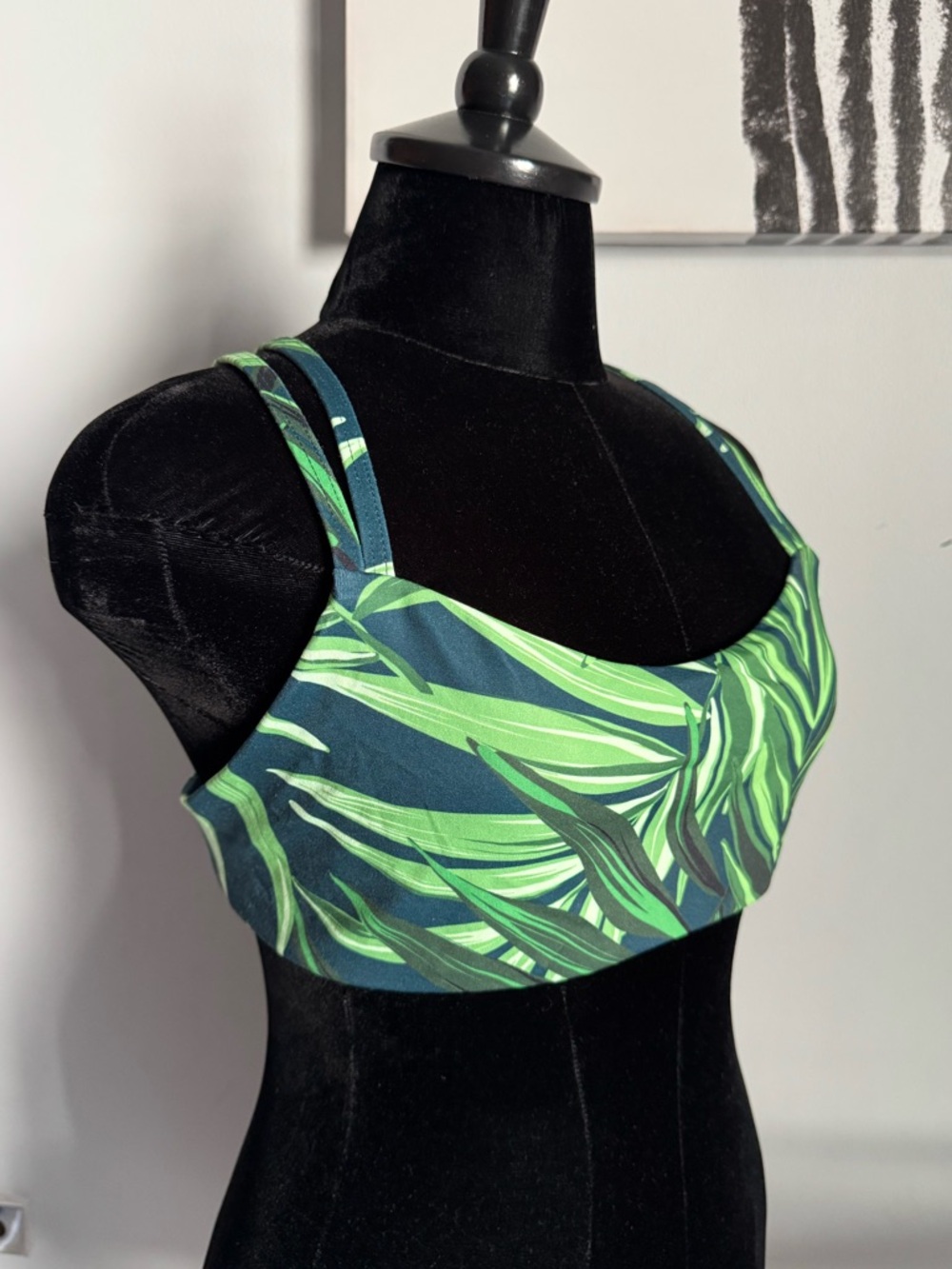 Jolyn Fendrick’s Green Tropical Print Palm Leaf Summer Beachy Bikini Top Sz XL